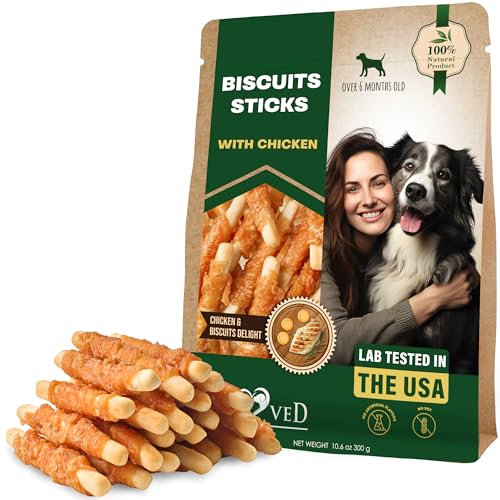 Dog Treats Biscuits Sticks Chicken Wrapped Human Grade Meat 300 Gr - Natural Dried Snacks Rawhide - Free & Grain Free Long Lasting Chews for Large & Small Dogs - Best for Training & Healthy Teeth