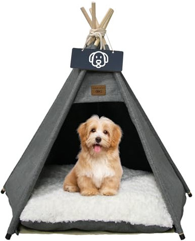 Vinnypet Tipi Zelt fur Katzen und Hunde Haustierzelte Häuser mit Plüschkissen Luxery Hundezelt Katzenzelt Abnehmbar und Waschbar Katzenhaus Haustierhäuser 50x50x60cm