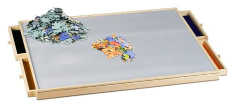 Relaxdays Puzzlebrett, mit 4 ausziehbaren Schubladen, Puzzle bis 1000 Teile, Holz & Filz, Puzzlematte, Spielspaß, bunt, 1 Stück