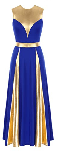 iiniim Femme Robe De Danse Liturgique sans Manche Métallique Robe De Danse Lyrique Moderne Costume Spectacle D'église Baptême Performance Bleu S