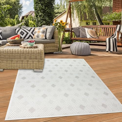 Teppich-Traum Teppich Outdoor Wintergarten Garten Balkon Terrasse witterungsbeständig UV-Beständig robust mit speziellem Rautemuster in Creme, 240 x 340 cm