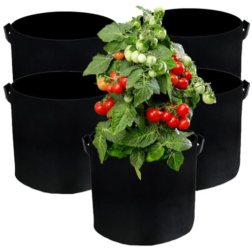 Biluer Bolsas para Plantas, 5PCS 11L Jardinera Bolsas De Cultivo Jardineras Exterior Grandes Macetero Sacos De Cultivo De Tela para Interior y Exterior