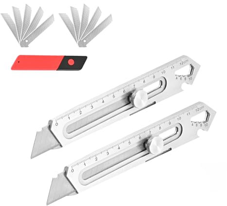 Dachiy Confezione da 2 Taglierino Professionale, Cutter Retrattile In Acciaio Inox, Coltello Multiuso, Taglierino Di Precisione, Con 10 Lame Sostituibili (18 Mm), Per Cartone Moquette E Bricolage