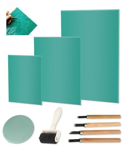 YZROHYI 9 Stück Linoleum Platten Zum Schnitzen A4 A5 A6,Linoldruck Werkzeug Set,Lino-Schneid Und Druckset,Linoldruck Platte,Linolplatten für Linolschnitt,Stempelgummi,Gummistempel Schnitzblöcke