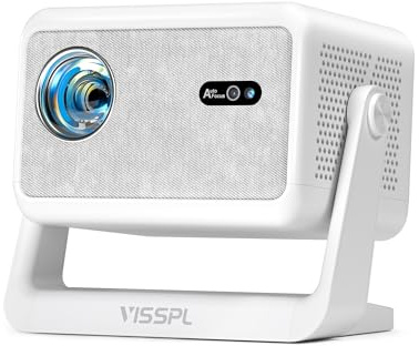 【Netflix-licensierad och autofokusprojektor】VISSPL smart projektor med WiFi och Bluetooth, autofokus och Keystone-bärbar miniprojektor med stativ, 4K stöder Netflix hemmabioprojektor
