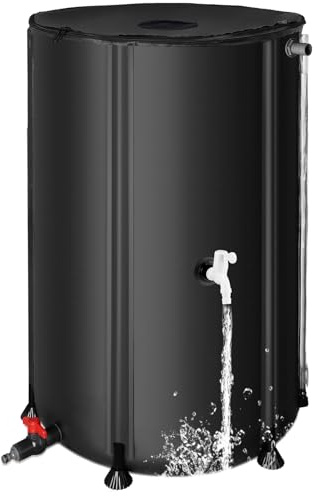 Collapsible Rain Barrel Water Collection System - 380L Portable Water Storage Tank,Foldable Rainwater Collect System Downspout, Water Catcher Container with Filter, Spigots＆Overflow Kit,Black