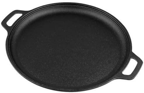 SINJEUN Grillpanna gjutjärn, 30 cm diameter svart grillplatta med bärhandtag, gjutjärnspanna för kök, grill och serveringspanna