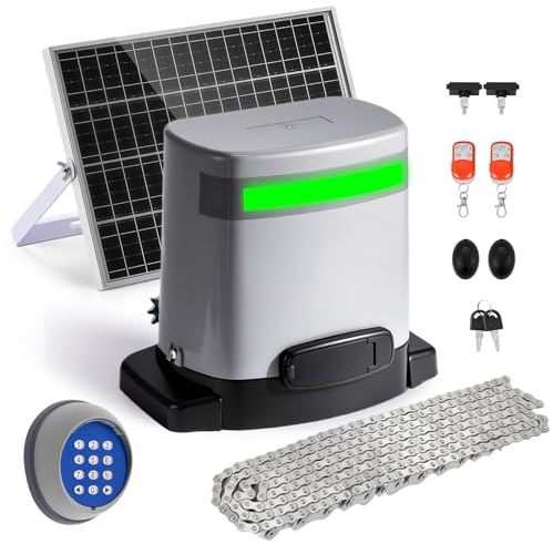 Spolehli 1300lb Sliding Gate Opener with Chain Drive & Solar Panel, WiFi/App & Keypad & Remote Control, Built-in Backup Battery & Infrared Safety Sensor - Complete Automatic Motor Kit for 40ft Gates