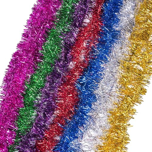 SSKHE 7pcs Guirlandes Tinsel Noël, Guirlandes de Sapin Noel, Guirlande Sapin 2m, Multicolore Tinsel Noël, Guirlande Métallique pour Mariage Anniversaire Fête Décoration