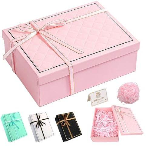 Presentlåda presentförpackning med lock 25 x 18 x 8,5 cm rektangulär presentförpackning (rosa)