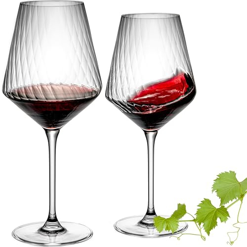 IMPERIAL Bordeauxglas set om 2 – räfflade rödvinsglas av Crystalline glas London – vinglas 580 ml diskmaskinstålig
