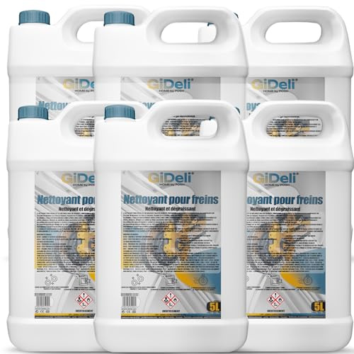 GiDeli Limpiador de frenos, bidón de 6 x 5 L, para coche, moto y bicicleta, elimina aceite, grasa, polvo de frenos, restos de pegamento, desengrasante para taller, secado rápido, no deja residuos