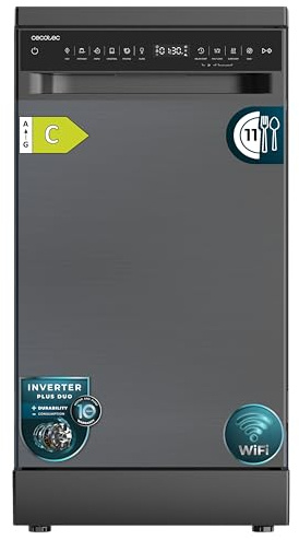 Cecotec Lavavajillas 45 cm Libre Instalación Bolero Aguazero 4560 Dark Connected. 11 Cubiertos, 9 Programas, Motor Inverter Plus Duo, Panel Táctil, WIFI, O2Dry, Super Dry, Save+, AutoClean, Dark