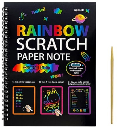 Rainbow Artbook Scratch, libro da colorare decorativo, set di carta da grattare con penna, quaderno di attività in carta spessa, kit artistico con design colorato, accessorio per bambini e adulti