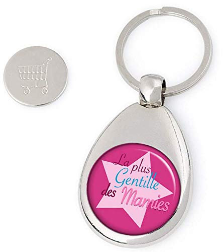 Angora Porte-clés jeton de caddie Mamie - Rose - Métal - Rétro - Thématique Mamie - Femmes Mûres - Cadeaux