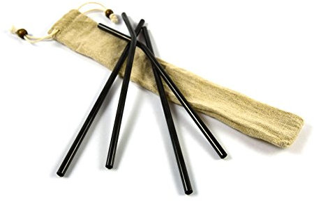 Confezione Set da 4 Cannucce in Acciaio Inox - Cannucce riutilizzabili in Metallo con Scovolino per Pulire e Sacchetto, nero