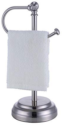 SunnyPoint Heavy Weight Classic Decorative Metal Fingertip Towel Holder Stand for Bathroom, Kitchen, Vanity and Countertops. (Brush Chrome, Overall: 6.7 x 5.5x13.4H)