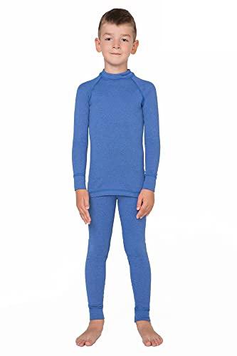 meteor Conjunto Ropa Interior Térmica para Niños - Camiseta de Manga Larga y Pantalón - Set Infantil Elástico para Esquí Snowboard Acampada y Senderismo para Niño y Niña (152-158 cm, Azul)
