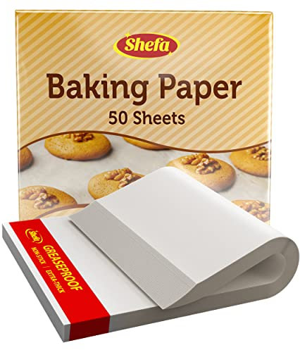 SHEFA 50 Pcs Premium Quality Square Baking Paper Sheets Grease Proof Parchment Paper Bake Cake precut Ready Cut for Oven Tray Value Pack