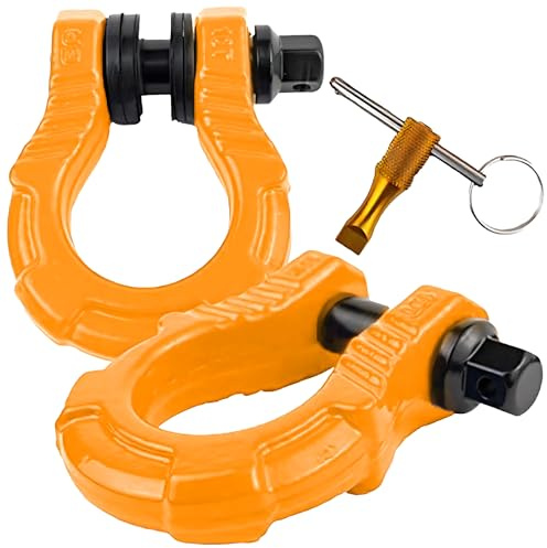 GearAmerica UBER Grilletes con bloqueo antirrobo (2 unidades), color naranja | 36.3 kg (40T) | Anillos en D de remolque + pasador de seguridad UBERLock