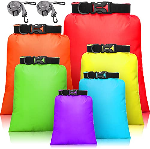 Shappy Set de 6 Bolsas Secas Impermeables Set Combinado Ligero con Sacos de 15 L, 8 L, 5 L, 4 L, 3 L, 2 L y 2 Correas de Hombro Larga Ajustable para Kayak, Canotaje (Color Mezclado)