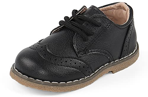 MASOCIO Boys Girls Toddler Kids School Shoes - Boy Girl Wedding Party Dress Lace Up Flat Shoes Infant Size 7.5 UK Child Black