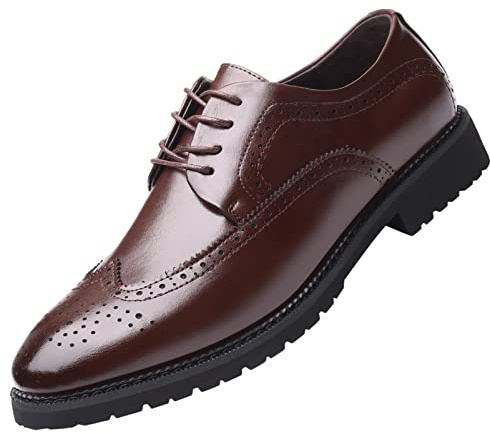ANUFER Uomini Punta a Intelligente Termico Fodera in Peluche Scarpe Eleganti Invernali Allacciare Sposa Marrone SN07990 EU44