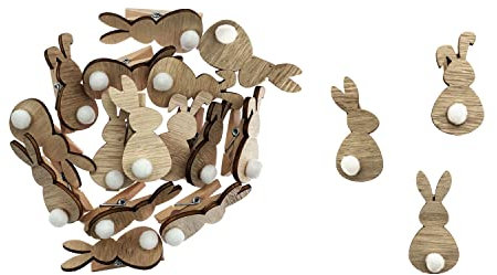 Oblique Unique® Mini Hasen Wäscheklammern 18 STK. Holz Klammern Holzklammern Dekoration aus Echtholz für Ostern als Osterdeko Geschenkverpackung UVM. (Natur)