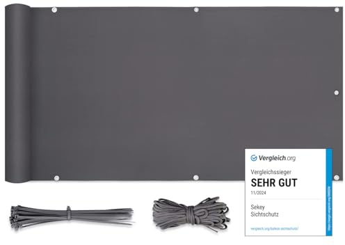 Sekey Balkonginsynsskydd balkongskydd balkonginsynsskydd balkongbeklädnad ogenomskinligt vindskydd 100 x 500 cm, med öljetter, buntband av nylon och sladd, 100% integritet, antracit