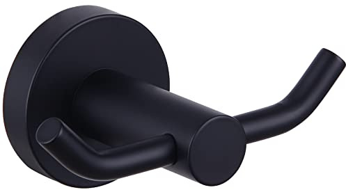 APLusee Double Bath Towel Hook, Premium Stainless Steel Coat Holder, Modern Bathroom Kitchen Storage Hanger Wall Mounted, Matte Black