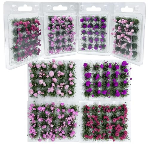Woohome 80 PCS Fleurs Végétales Miniatures, Touffe d'herbe Statique Herbe Artificielle Modèle pour Le Chemin de Fer de Paysage de Train (4 Couleurs)