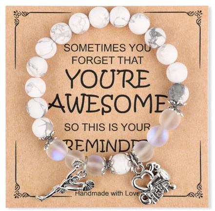 PEUTIER Bracelet Cheerleading avec Carte d'Encouragement, Bracelets à Breloques de Cheerleading Cadeaux d'Équipe de Cheerleading Bijoux Cheerleading pour Pom-Pom Girl de l'Équipe de Cheerleading