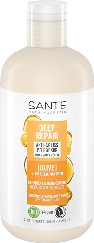 SANTE Naturkosmetik Deep Repair Anti Spliss Pflegekur Olive + Erbsenprotein, vegane Haarkur ohne Ausspülen, repariert strapaziertes Haar, für geschmeidiges und gestärktes Haar, 200 ml