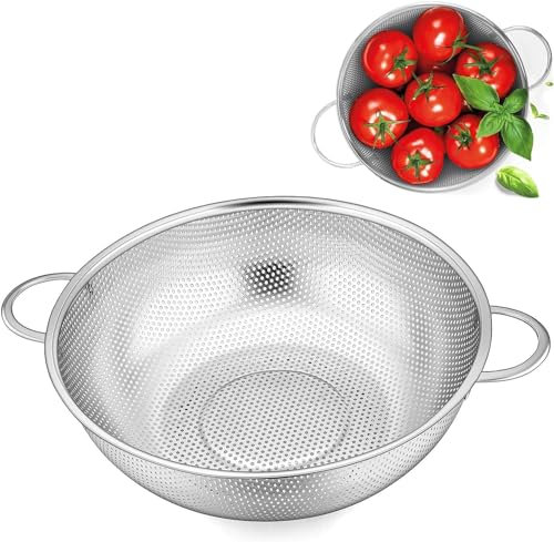 Edelstahl Sieb Küchensieb nudelsieb haarsieb küche Siebkorb über,Für Nudeln Abtropfen, Gemüse und Obst, Rei,1 Stück, Ø 22cm