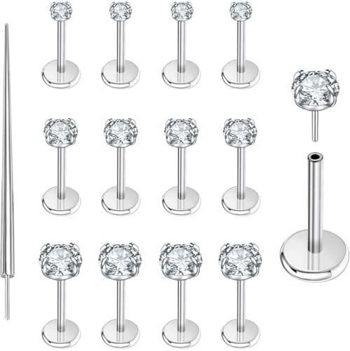 PunkTracker 13Pcs 20G/18G/16G Gold Flat Back Earrings Stud