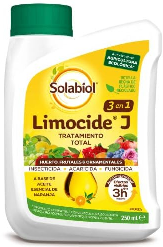 Limocide J 250 ml - Solabiol. Tratamiento 3en1 para huerta, jardin y ornamental. Insecticida, acaricida y fungicida. Apto en agricultura ecológica.