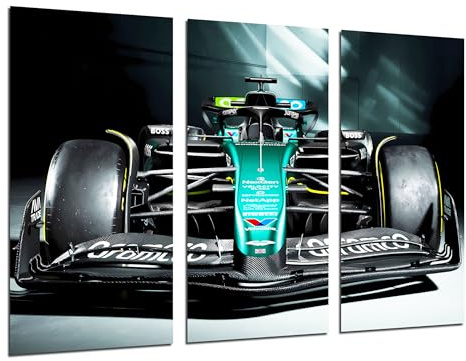 Set 3 cuadros decorativos para pared, Decoración Salón Modernos, Dormitorios, Habitación, impresión sobre madera con colgadores, Coche Formula 1 2024 Aston Martin AMR24, Fernando Alonso, (97 x 62 cm)