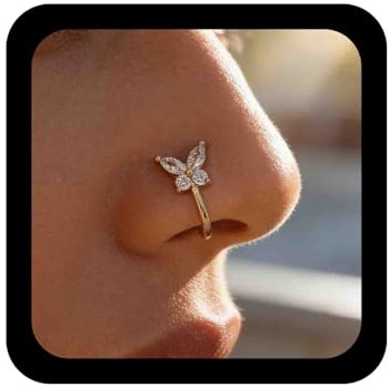Cybche Anneau De Nez Boho Cz Papillon Anneau De Nez Papillon En Cristal Anneau De Fausse Cloison Nasale Anneau De Nez En Forme De U Anneau De Nez À Clip Anneau De Nez Pour Femmes