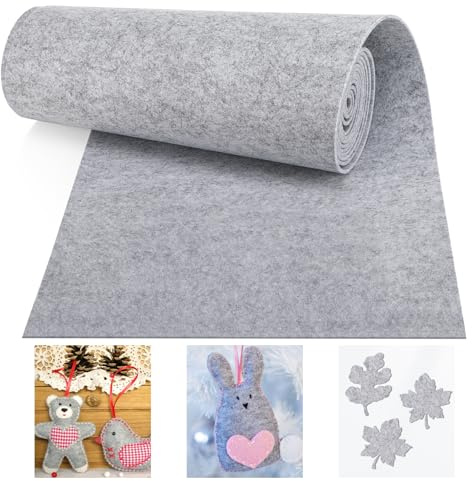 Pavlleen Rollo de Tela de Fieltro 30cm x 300cm x 3mm de Poliéster para Manualidades, Costura, Patchwork, Manteles y Jardín (Gris Claro)