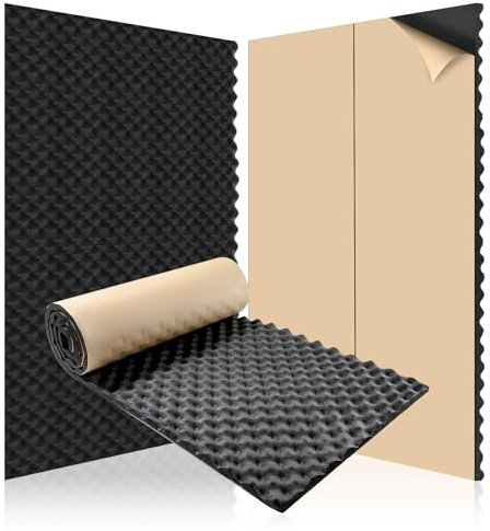 Putentfun 2㎡ Sound Proofing Panels with Self Adhesive Egg Crate Acoustic Foam 50 x 200 x 2cm High Density Acoustic Foam Panels Flame Retardant Sound Absorbing Panels Studio Treatment（2 Rolls）