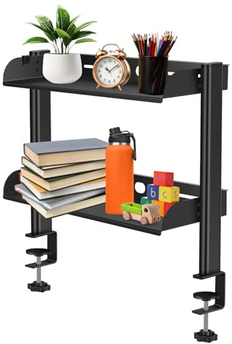 LuLobtg Clamp On Desk Shelf 2 Tiers Desktop Organizer 17inch Table Mount Shelf Unit Tabletop Book Storage Rack for Tidy Kitchen Office Gaming Device