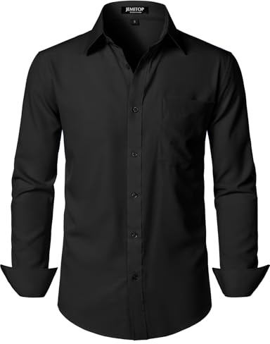 JEMITOP Men Stretch Business Casual Dress Shirts Black XL