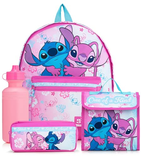 Disney Lilo & Stitch Kids Backpack 4 Piece School Set | Backpack, Lunch Box, Pencil Case & Water Bottle |Back to School Set