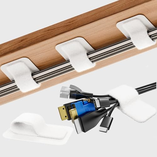 Gestion des câbles sous Le Bureau, 【Jusqu'à 15 Cordons】【Support de Fils amélioré】 Organisateur de Cordons, Attaches de câble réglables en Crochet et Boucle, Support de Cordon réutilisable, Clips de