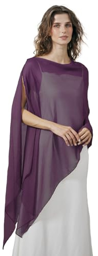 BEAUTELICATE Stola Elegante Donna Cerimonia Elegante Trasparente Crepe Coprispalle Leggera Poncho Cape per Matrimonio Abito da Sera, Prugna