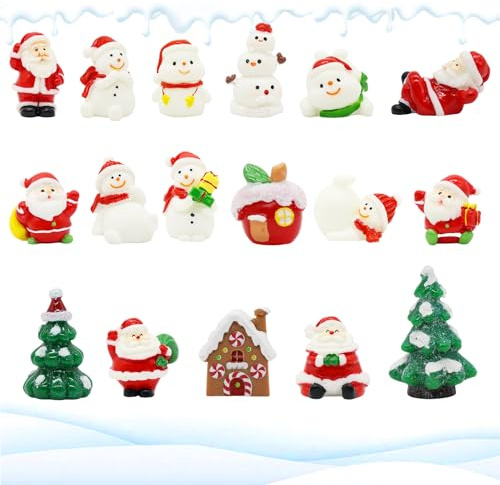 Forbabe 17 stycken julfigurer små, små julfigurer harts jultomte snögubbe julgran för mikro landskap dockhus bordsdekoration