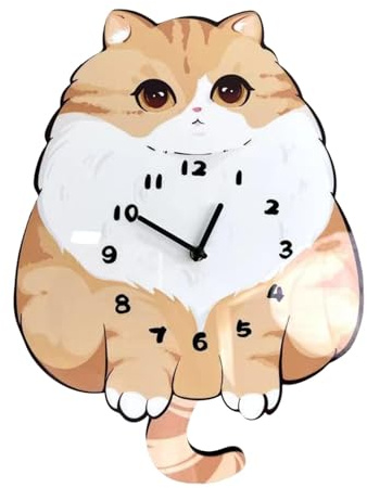 Nsaroche Orologio Da Parete a Pendolo a Forma di Gatto con Coda Oscillante per Dei Bambini