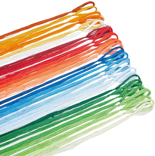CABODYALS Hilos de Seda Bordados de 640 m Y 32 madejas, Verde, Naranja, Amarillo Y Azul, Hechos A Mano, Arcoíris, para Punto de Cruz, Pulseras, Costura, Manualidades, Bricolaje