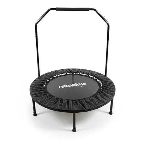 Relaxdays Trampolin mit Haltestange, Ø 102 cm, faltbares Minitrampolin bis 120 kg, Fitnesstrampolin Indoor, schwarz