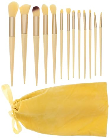 Cabilock Juego de Pinceles de Maquillaje 13 Piezas para Mujer Kit Portátil Pinceles para Rubor Polvos Sueltos y Ojos Estuche de Tela Amarillo Herramientas Profesionales para Belleza y